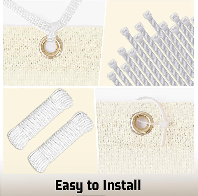 SUNNY GUARD Shade Cloth Custom Size 4x10 FT Sun Shade Screen Fabric Shade Cover Tarp with Grommets for Pergola Backyard Garden, Butter Cream(We Customized)