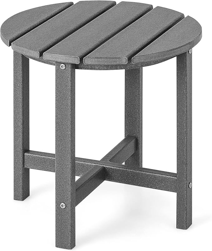 Tangkula Round Outdoor Side Table, 18 Inch Weather Resistant HDPE Adirondack Table, Outdoor Indoor Chairside End Tables, Patio Side Table for Lawn Garden Balcony Backyard, Easy Assembly (1, Gray)