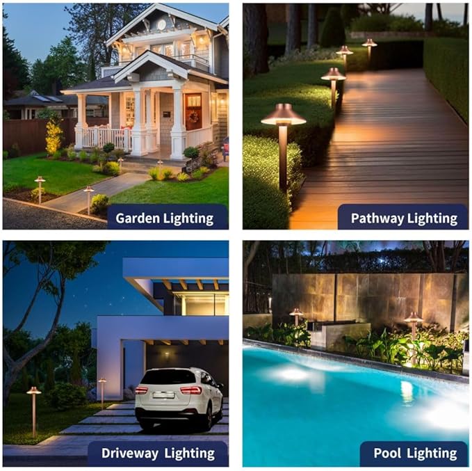 Gardenreet 12V Brass Outdoor Landscape Copper Pathway Lights(Hat) LED Low Voltage Landscape Lighting for Walkway Driveway Garden Yard Without G4 Bulb(12 Pack)