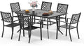 Sophia & William Patio Table and Chairs Set, Outdoor Dining Set for 6, 7 Piece Metal Patio Furniture, 60" Black Rectangular Table(Diamond)