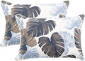 2 Pack Outdoor Throw Pillows 21x15 Inch Water-Resistant Decorative Pillow Cushions with Insert for Patio Garden Porch, Blue Leaves