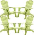 Psilvam Adirondack Chair, Oversized Poly Lumber Fire Pit Chair with Cup Holder, 350Lbs Support Patio Chairs for Garden, Weather Resistant Adirondack Chair Looks Like Real Wood (4, Green)