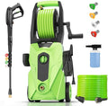 Pressure Cleaner 5000 PSI,2.8 GPM Power Cleaner with Foam Cannon,Portable Cleaner with 33ft Hose Reel,4 Nozzle Tips,and Soap Bottle for Cars/Home/Driveways/Patios/Decks/Fences(Green)