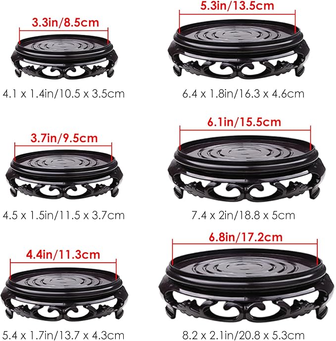 Hapivida Plant Stand, 3.7in Round Plant Riser Decorative Display Flower Holder Vase Rack Holder Planter Tray Oriental Style Furniture Indoor for Desktop Counter Room