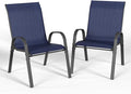 Patio Dining Chairs Set of 2, Stackable Dining Chairs High Back, Breathable Seat Fabric and Alloy Steel Frame Fit Backyard, Porch, Lawn，Poolside (Blue)