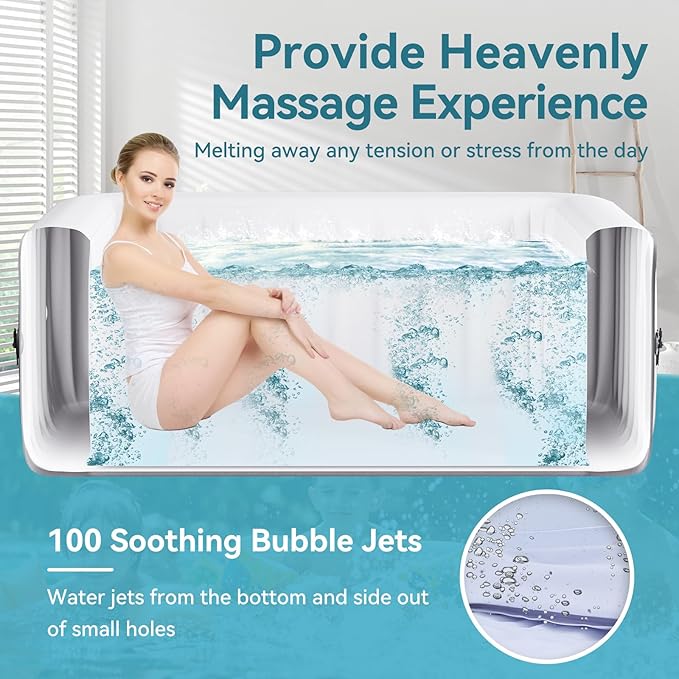 2 Person Oval Inflatable Hot Tub, 100 Air Jets, 145 Gal, Black, PVC, Oval Shape, 75' L X 47'W X 25'H