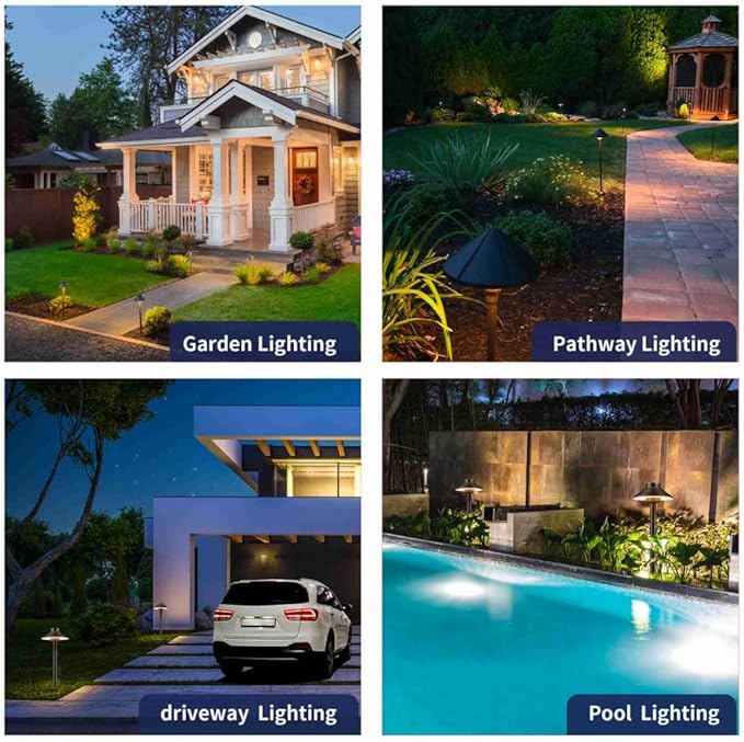 Gardenreet 12V Brass Landscape Black Path Lighting Kit (4 Pack Path Lights) with 75W Low Voltage Transformer and 100 Feet Cable and 20Pack Wire Connectors for Outdoor House Garden Patio Walkway
