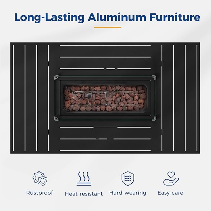 Wisteria Lane 54.3” Outdoor Patio Aluminum Fire Pit Table, 50000 BTU CSA Certified Propane Gas Fire Pit, Rectangular Fire Table w/Stainless Burner, Lava Rock, Waterproof Cover