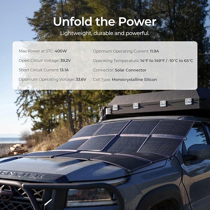 Renogy 400W Portable Solar Panel Blanket, 25% High Efficiency N-Type Foldable Solar Panel Charger for Power Station,Lightweight 16-Fold Space Save, Fast Setup for Camping, RV, Pickup, Marine Off-Grid