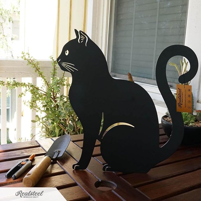 RealSteel I 3 Pack Steel Cat Garden Decor I Outdoor Yard Decorations I Gift for Cat Lovers I Lawn Ornaments and Statues I Garden Signs Decorative Outdoor - Textured Silver