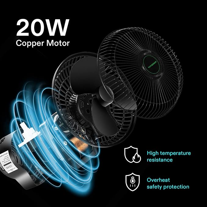 VIVOSUN AeroWave A6 6-Inch Clip-on Fan, Patented Portable Indoor Fan with Clip, 2-Speed Adjustment, Cord, Strong Airflow but Low Noise, and Fully-Adjustable Tilt for Grow Tent, Black, 1-Pack