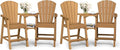 Ciokea Tall Adirondack Chairs Set of 4, HDPE Outdoor Adirondack Bar Stools with Double Connecting Tray, Weather Resistant High Back Adirondack Balcony Chairs for Deck, Lawn, Pool, Backyard, Teak