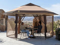 CROWN SHADES 13x13 Pop up Gazebo with Mosquito Nettings, Patented Center Lock 6-Sided Portable Gazebo, 300D Silver-Coated Fabric UV Resistant, Pop Up Canopy Tent for Patio, Party, Beige&Coffee