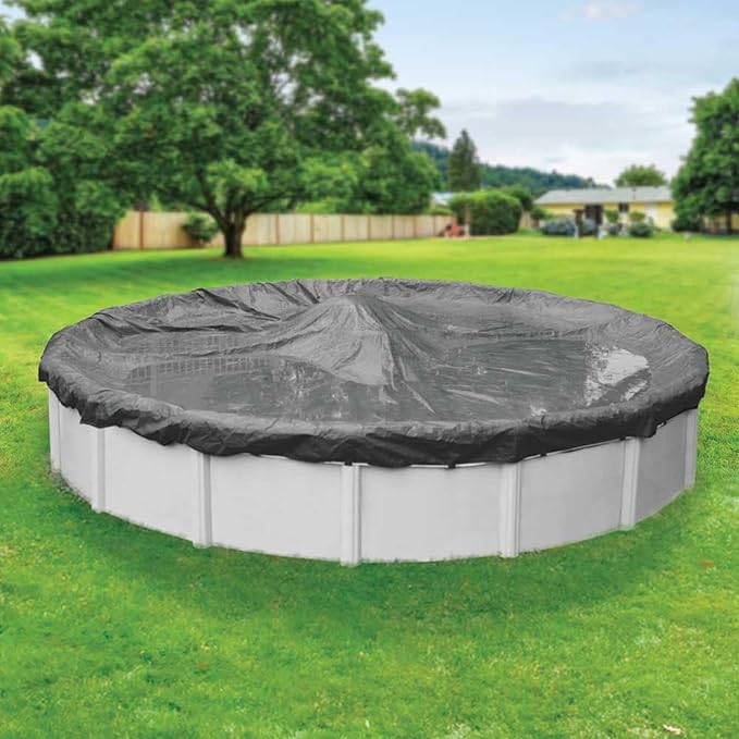 Robelle 24 ft Ultimate Charcoal Winter Pool Cover for Above Ground Pools, 4 ft Overlap (28 ft Cover Size), Solid 14 x 14 Scrim, 5.2 oz/yd2, 20-Year Warranty, Style: 5124-4