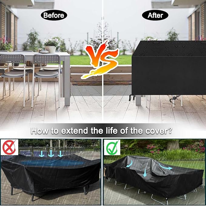 Patio Furniture Covers Outdoor Table Cover Waterproof Rectangular Patio Dining Table Cover Wind Dust Proof Anti-UV Garden Sectional Couch-Cover Table and Chair Set Covers 67"L x 37"W x 28"H Black