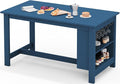 SERWALL Outdoor Bar Table, All Weather HDPE 36" Counter Height Dining Table with Storage and Wine Rack for Patio, Garden, Backyard, Balcony, Poolside, Blue
