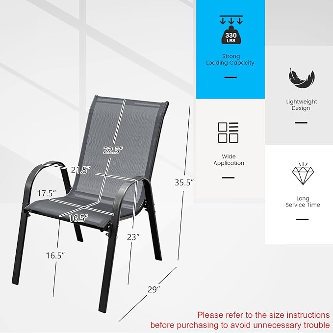 Tangkula Patio Dining Chairs Set of 4, Outdoor Stackable All Weather Heavy Duty Dining Chairs Set with Armrests, Support 330 LBS, for Poolside, Backyard, Garden, Deck, Front Porch (Grey)