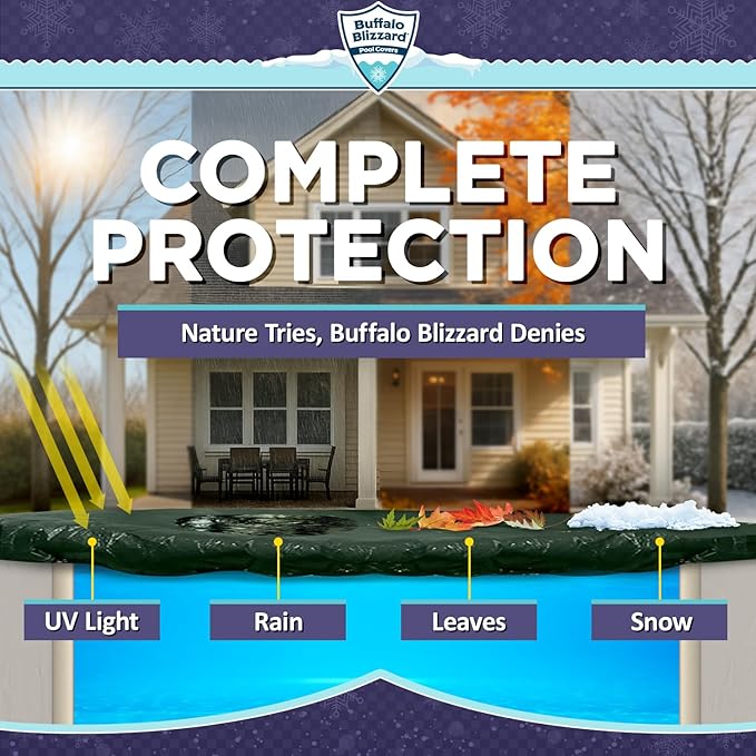 Buffalo Blizzard Supreme 25 ft x 55 ft Rectangular Winter Pool Cover | Green/Black | Closing Inground Swimming Pools | Easy to Install | Heavy Duty, Cold & UV Resistant | Shields from Seasonal Debris