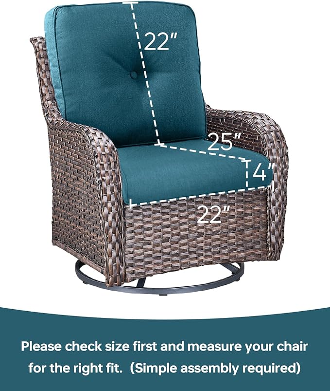Pop 22x25/22x24 Outdoor Chair Cushions Set of 4 - Heavy Duty High Back Zippered Cushion for Patio Wicker Furniture Dining Gliding Rocking Chairs Loveseat L-Shape Sofa - Peacock Blue/Button