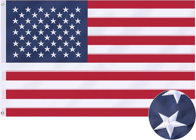 American Flag 5x8 Ft, US Deluxe Embroidered Heavy Duty Polyester Durable Outside Flags with Brass Grommets