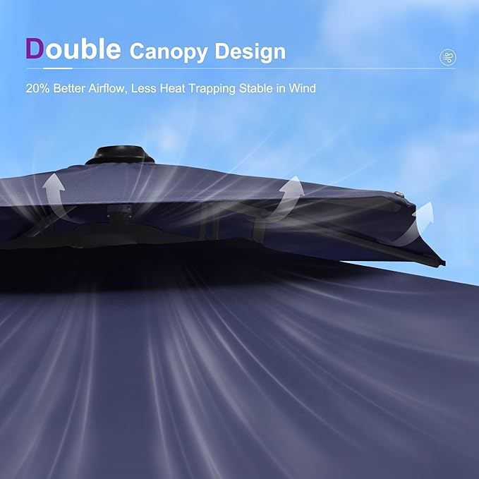 PURPLE LEAF 12ft Patio Umbrella with Base Large Outdoor Square Umbrella Deluxe Hanging Double Top Cantilever Offset Market Umbrella Windproof Garden Umbrella Navy