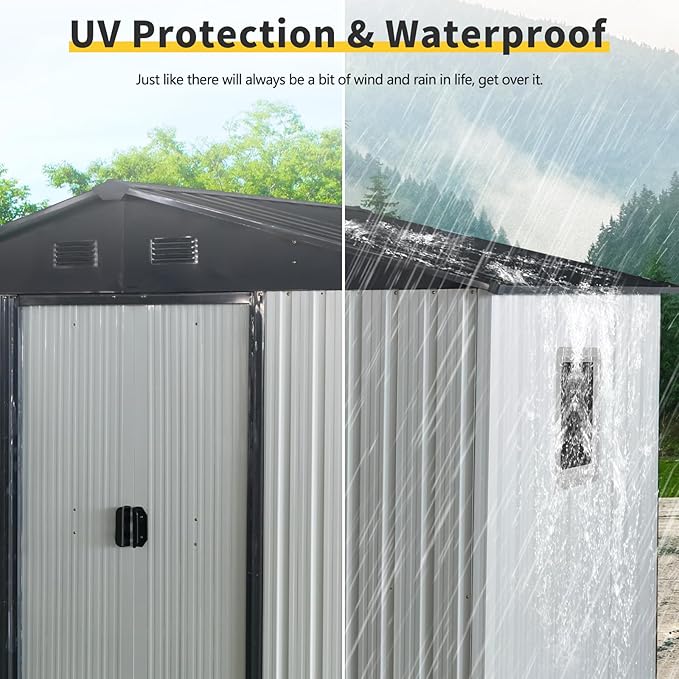 Ball & Cast 8x4FT Outdoor Storage Shed,Large Metal Tool Sheds with Window and Foundation,Garden Tool House W/Tilted Roof & Lockable Door,for Backyard Garden Patio Lawn,White+Black