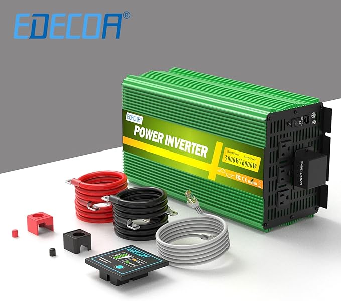 EDECOA 3000 Watt 24 Volts Power Inverter Pure Sine Wave 3000W DC 24V to 120V AC Solar Inverter with 3 Outlets and AC Terminal Block