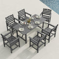 Patio Table and Chairs Set with Umbrella Hole, HDPE Patio Dining Set for 6, Outdoor Dining Set for Lawn, Patio, Porch, Deck, Poolside, Yard (Grey, 7-Piece)