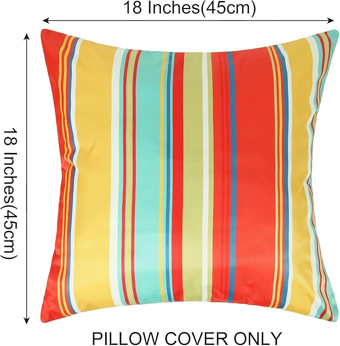 Pyonic Outdoor Waterproof Throw Pillow Covers 18x18 Decorative Square Pillow Covers Set of 2 for Patio Furniture Tent Garden,Color Stripe(Red)