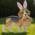 Cynkeyee Dog Garden Statue Decoration - Cute Puppy Beagle Statues with Bunny Ears Carrot Basket Figurines for Tabletop Self Floor Indoor Decor 11.5x4x10.5 inch