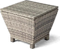 VINGLI 13 Gallon Outdoor Deck Box, Wicker Outdoor Storage Box with Lid, Small Storage Bin Container for Outside and Patio, Patio Rattan Side Table for Yard Porch (Grey, Trapezoidal)