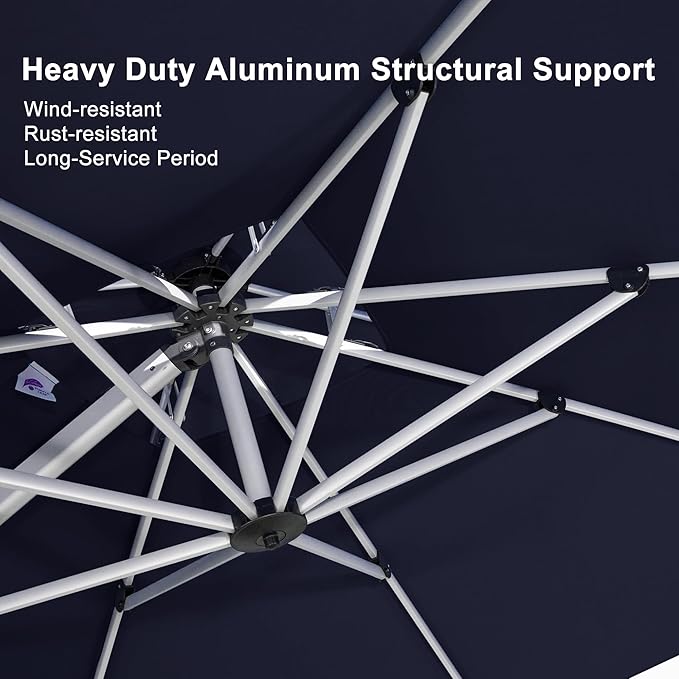 PURPLE LEAF 11 Feet Patio Umbrella Outdoor Round Umbrella Large Cantilever Umbrella Windproof Offset Heavy Duty Sun for Garden Deck Pool Patio, Navy Blue
