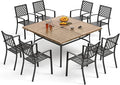 PHI VILLA 9-Piece Outdoor Dining Set, Retangualr Metal Table (60") with Umbrella Hole and 8 Stackable Dining Chairs – Perfect for Patio, Garden, Deck, Porch, and Yard, 9PCS Outdoor Dining Set Style 1