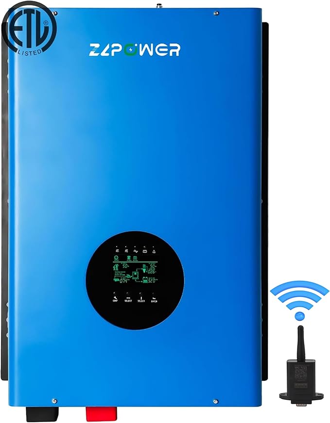ZLPOWER 10000W 48V Off-Grid Inverter Charger, Peak Power 30000W for 20s, 240V AC Input, 120/240V Split Phase Output, Pure Sine Wave, UL1741 Certified, Built-in 2 MPPT Low Frequency for Solar System
