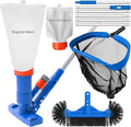 Poolvio Pool Cleaning Kit with Spa Jet Vacuum Cleaner, 8-Foot Pole, Leaf Rake Net & Round Brush for Inflatable and Above-Ground Pools