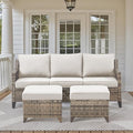 3-Piece Outdoor Bistro Set - Wicker Sofa With High Back, Ottomans, and Comfy Cushions - Rattan Conversation Set for Patio