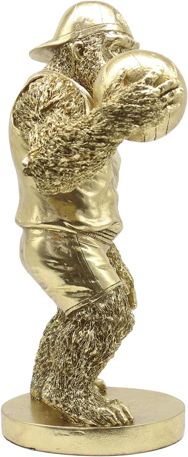 Lukitas Gorilla Playing Basketball Figurine Decor, Kingkong Statue and Sculpture Decor, Creative Decoration for Living Room Office, Golden, Resin 13.5''