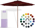 Midtown Umbrellas The Wooden 10 Feet Patio Umbrella With Sunbrella Burgundy Acrylic Fabric - Aluminum Frame Market Umbrella For Backyard, Deck, Garden, Pool - Wooden Pole