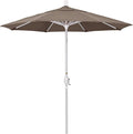 California Umbrella 7.5' Round Aluminum Market Umbrella, Crank Lift, Push Button Tilt, White Pole, Woven Sesame Olefin