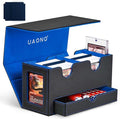 Card Deck Box for MTG, Double Deck Storage Box with 2 Commander Display & 1 Dice Tray, Fits 200+ Double Sleeved, Card Organizer for CCG TCG Sports (Black Blue)