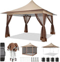 COBIZI 12x12 Pop up Canopy Gazebo on Clearance, Outdoor Canopy Tent with Mosquito Netting & Sandbags,Patio Portable Gazebo for Garden,Backyard & Lawn,Khaki