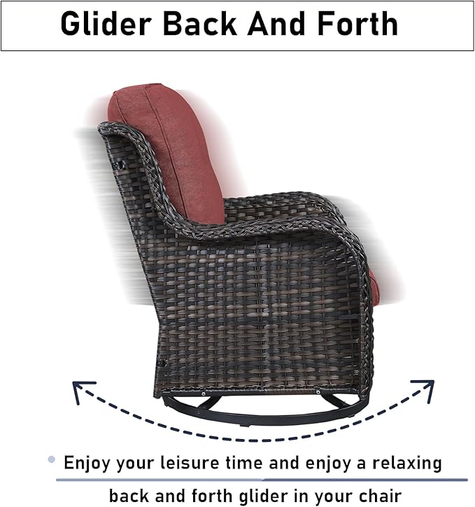 Luxury Wicker Swivel Patio Chairs Set of 3, Outdoor Swivel Rocking Chairs with Side Table, Outdoor Bistro Set for Patio, Porch, Yard, Deck, Poolside, Brown/Red