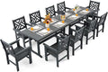 12 Piece HDPE Outdoor Dining Set for 10, Patio Dining Furniture Set with 2 Table and Umbrella Hole, Outdoor Table and Chairs for Garden, Poolside, Backyard, Deck