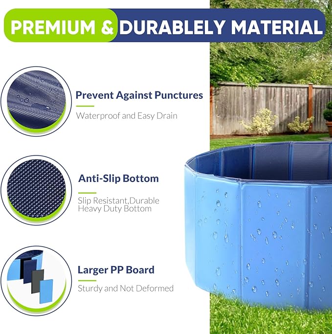 Dog Pool, Foldable Pet Swimming Pool with 6mm High-Strength PP Board, Hard Plastic Collapsible Doggy Pools for Small Dogs Kitty Duck, Non-Slip Doggie Bathtub Quick to Set Up and Drainage Hole, 48.2"