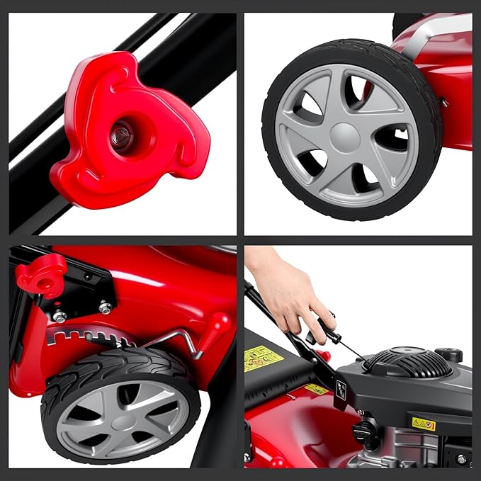 3 in 1 Self-Propelled Lawn Mower, 18 Inch 131cc Gas Powered Walk Behind Mower with Mulch/Side Discharge/Rear Bag, Rear Wheel Drive for Yard & Garden Red