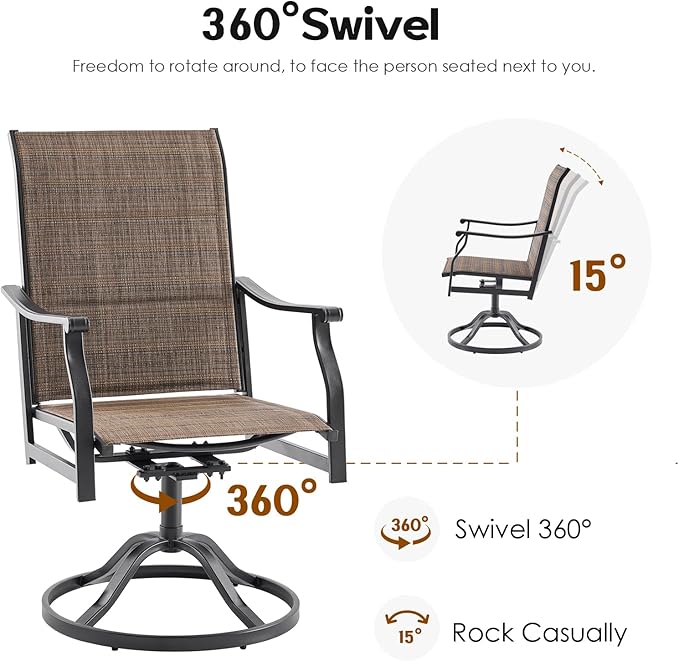 Soohow Swivel Outdoor Dining Chairs Set of 6, Patio Swivel Dining Chair with Textilene Fabric, Outdoor Metal Armchair All Weather Resistant, Ergonomic Comfort, Perfect for Patio, Backyard, Balcony