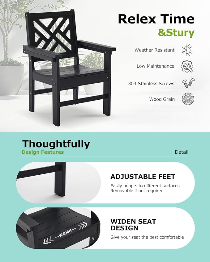 5 Piece HDPE Outdoor Dining Set for 4 Patio Dining Furniture Set with Umberlla Hole, Weather Resistent Outdoor Table and Chairs for Garden, Poolside, Backyard, Deck, Black
