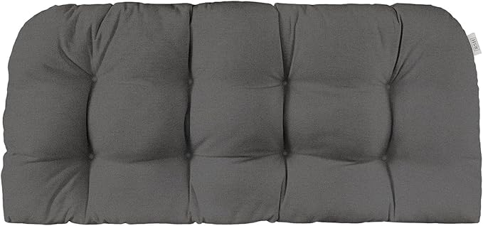 RSH DECOR Sunbrella Tufted Wicker Loveseat Cushion | 44” x 22" | Water and Fade-Resistant Performance Fabric | Outdoor Settee Cushion for Patio Furniture | Made in USA (Cast Charcoal Grey)