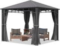 TOOLPORT Hardtop Gazebo 10x10 ft with Steel Roof - 4 Side Panels in Gray - Approx. 3.54x3.54 in Aluminium Poles