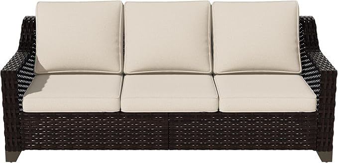 Vista Vibe 78" Patio Wicker 3-seat Sofa, Deep Seat & Upholstered Loveseat, Outdoor All-Weather Rattan Couch with Removable Cushions, Steel Frame Couch for Garden, Poolside (Brown/Beige)